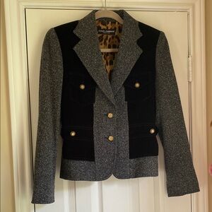 Dolce & Gabbana Gray and Black Blazer with Notched Lapels